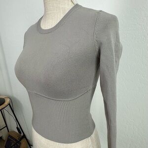 Babaton Aritzia Sculpt Knit Empire Long Sleeve Rib-knit Corset Top Gray